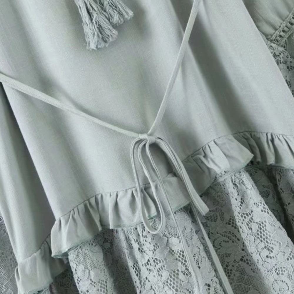 Lace Bell Sleeve Boho Gypsy Dress Mint Green-Blue - Picture 8 of 12